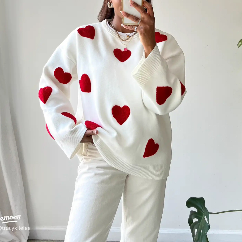 Women's Embroidered Love Heart Knit Sweater - Maga and Tina